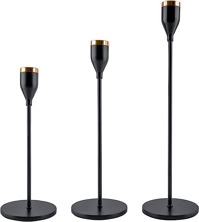 Two-Tone Black and Gold Candle Stands - Set of 3