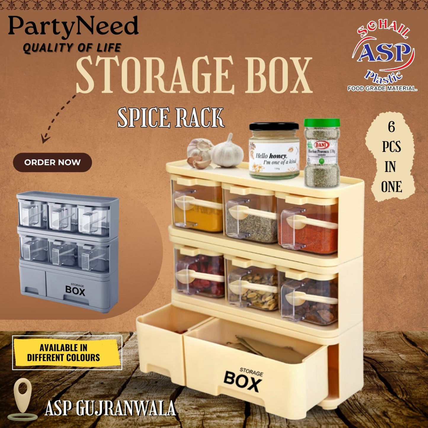 Spice Rack 6pcs in one Storage Box