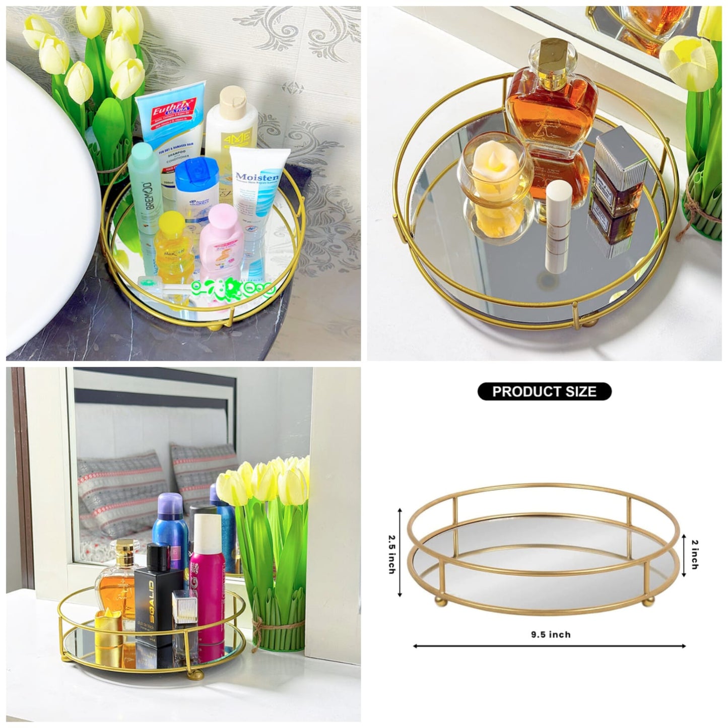 Glassy Golden Vanity Display with Mirror - Organizer