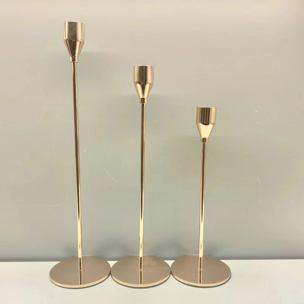 Set of 3 Tapered Metal Candlestick Holders