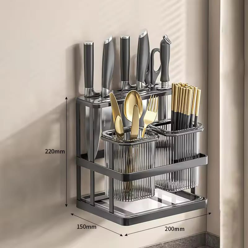 Stainless Steel Cutlery and Pot Cover Wall Rack - Organizer