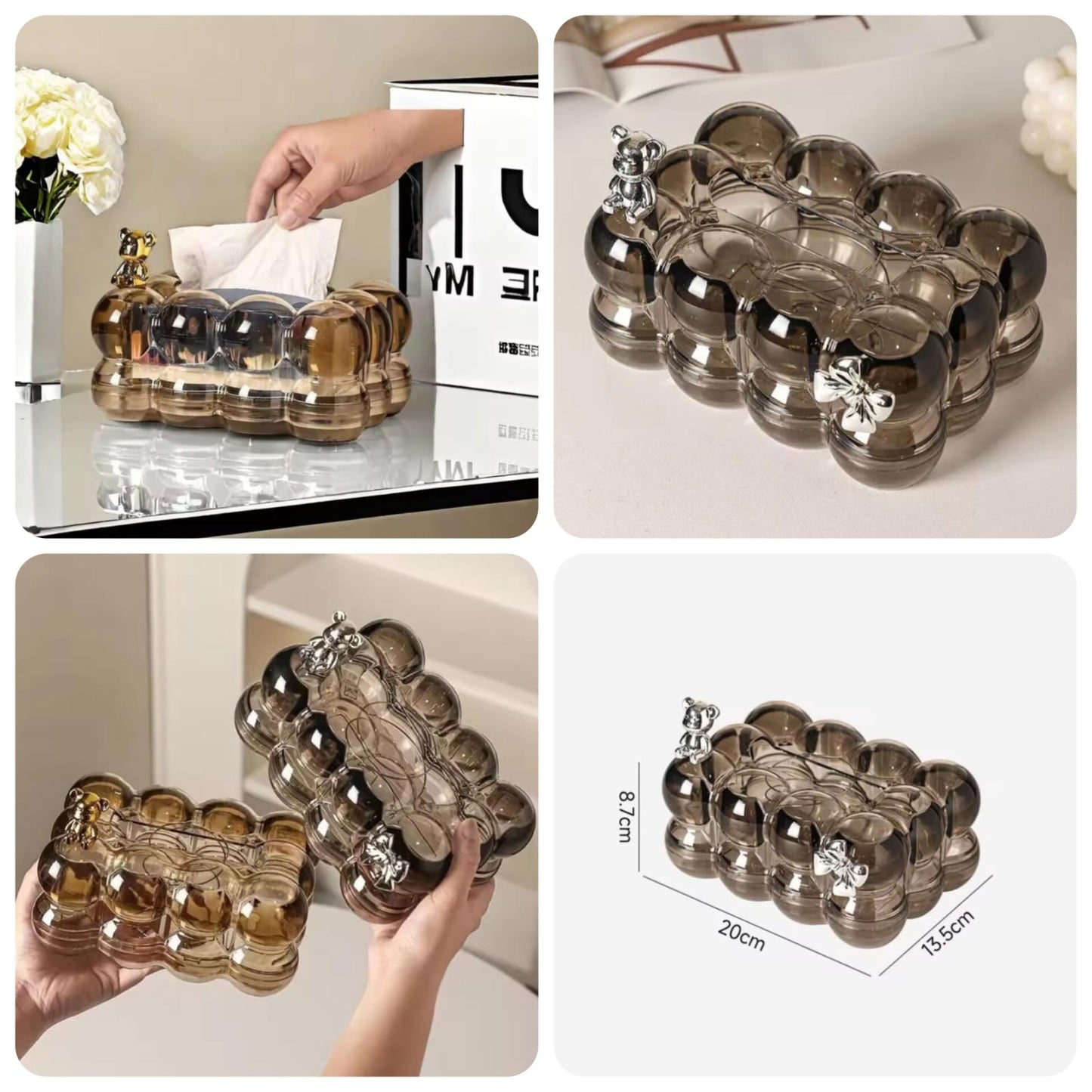 Acrylic Bubble Tissue Box With Bow & Bear🎀🐻