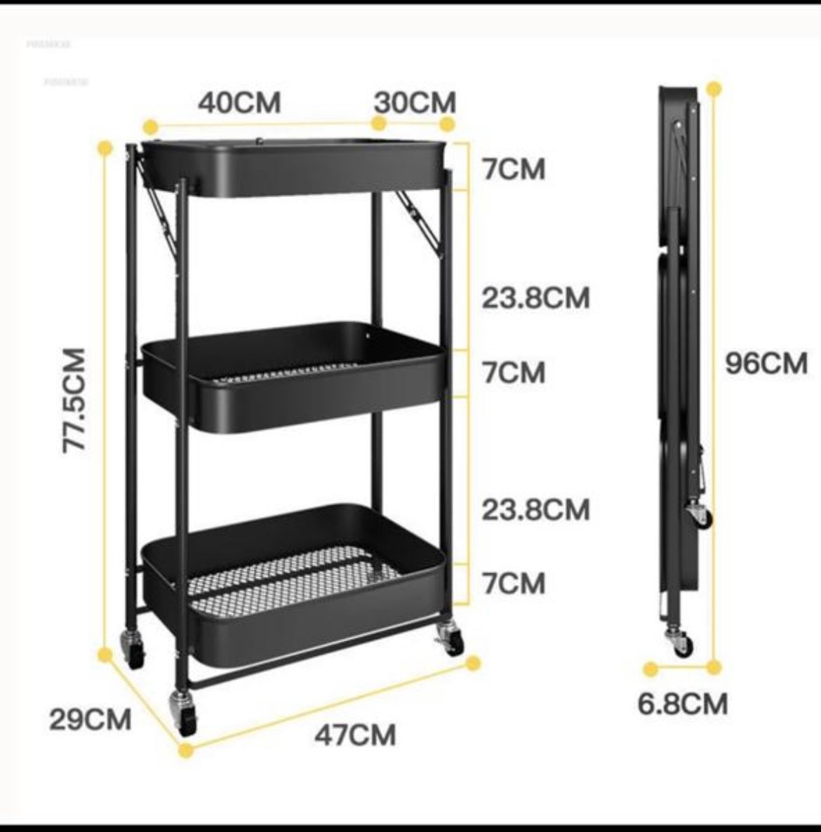 3 Tier Fold Away Trolley - Storage