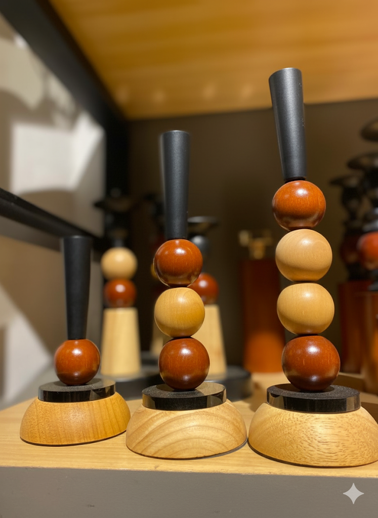 Modern Wooden Ball Candlestick Holder - Set of 3