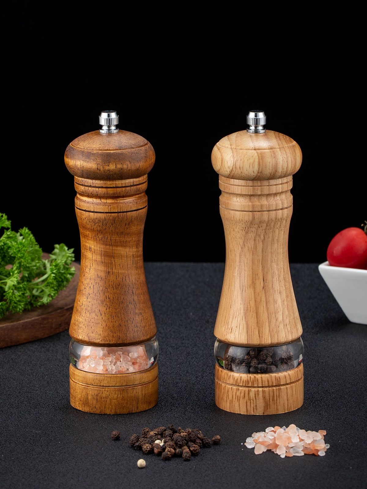 BLACK PEPPER CRUSHER BAMBOO WOODEN - Set of 2 - Storage