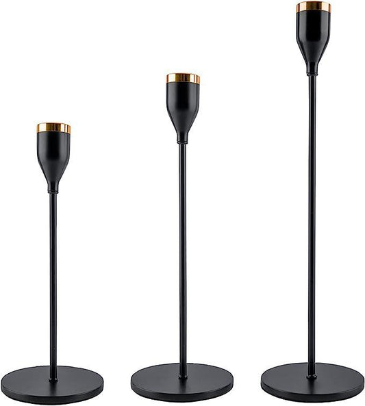 Two-Tone Black and Gold Candle Stands - Set of 3