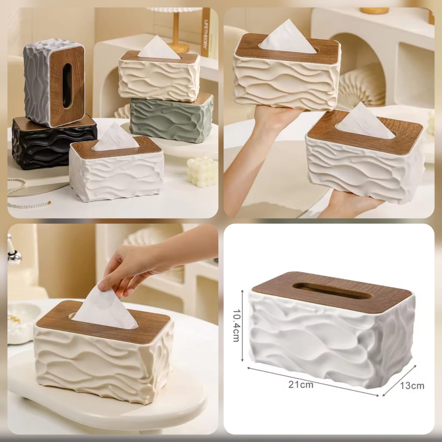 Elegant Wave Pattern  Tissues Box With Wooden Lid - premium quality