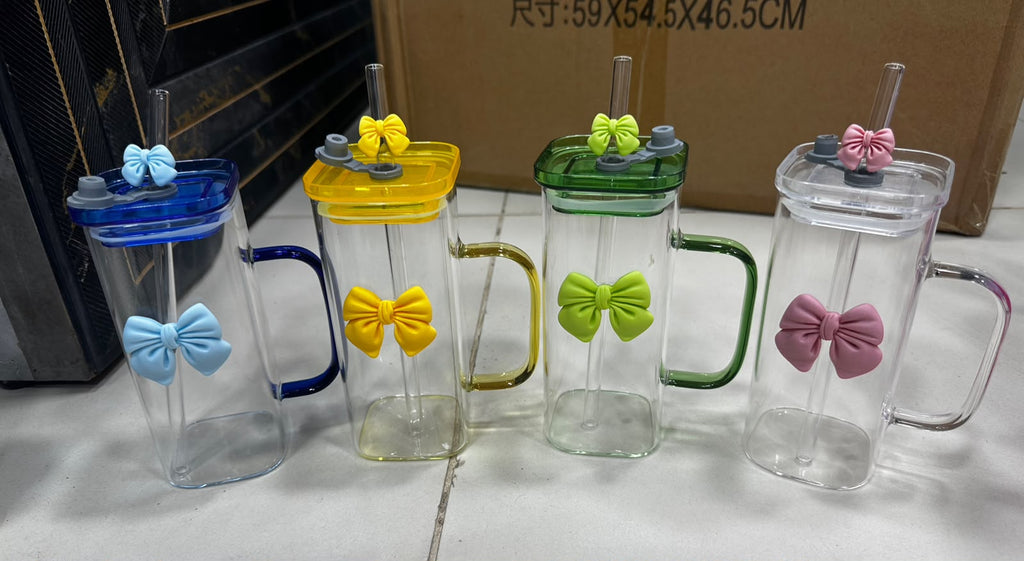 Straw Mason Jar Cup Bow