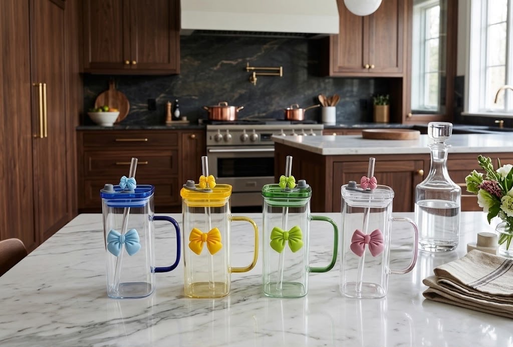 Straw Mason Jar Cup Bow