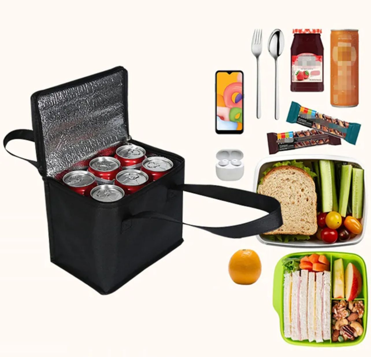 Portable Cooler Bag for Drinks and Snacks - Storage