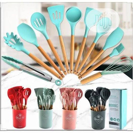 Silicon 12 pcs Spoon Set - High Quality - Storage