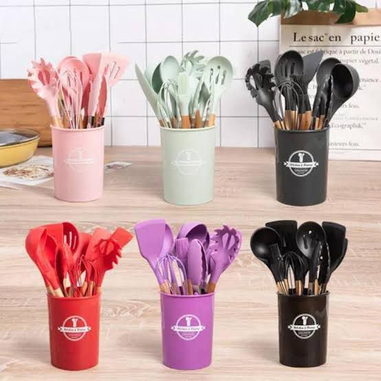 Silicon 12 pcs Spoon Set - High Quality - Storage