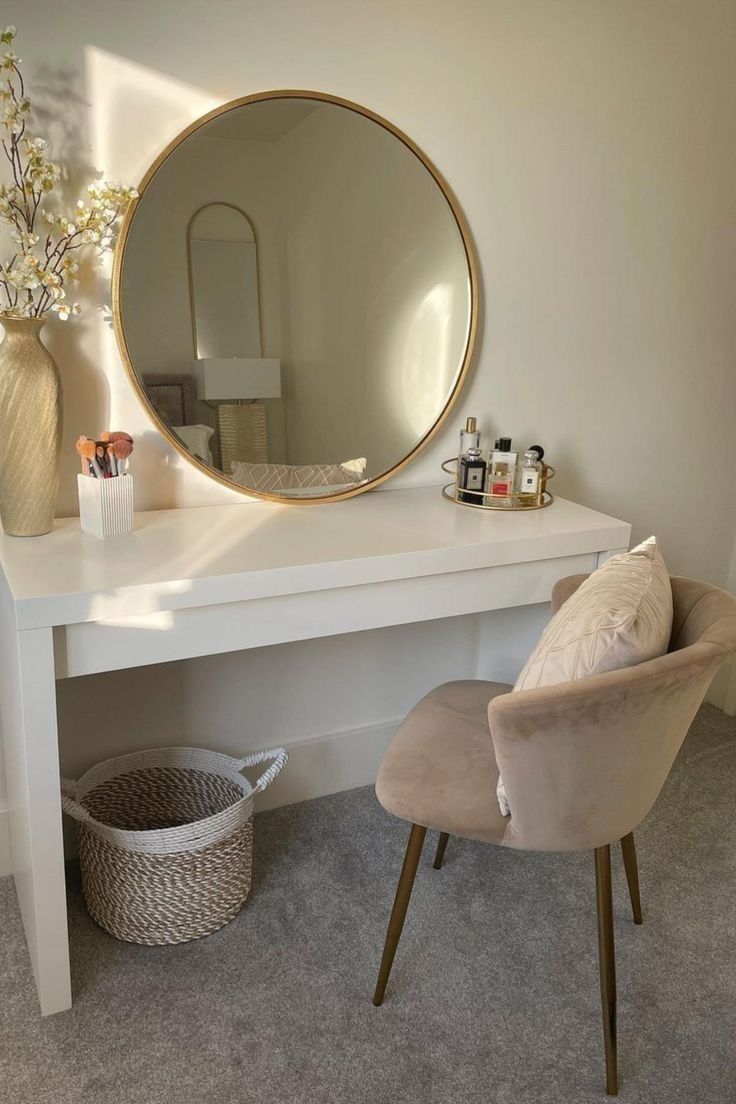 Round Gold-Framed Wall Mirror