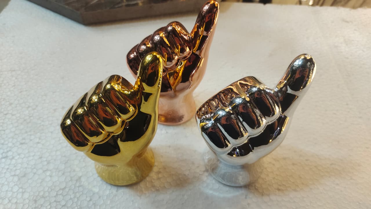 Metallic Thumbs Up Sign Figurines -Set - Decor
