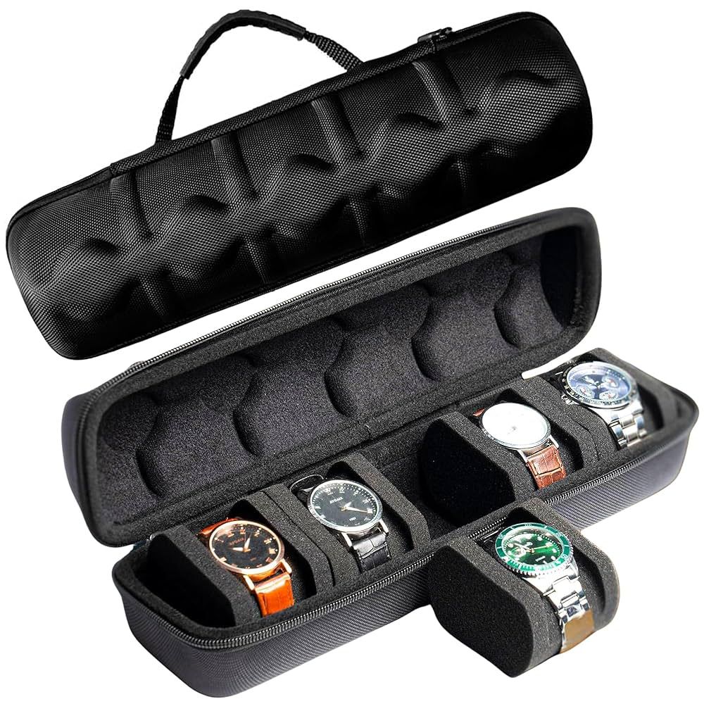 Portable 5-Grid Watch Box with Pillow - Anti-Movement