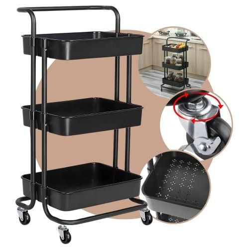 3-Tier Rolling Cart with Drawer & Desktop - Storage