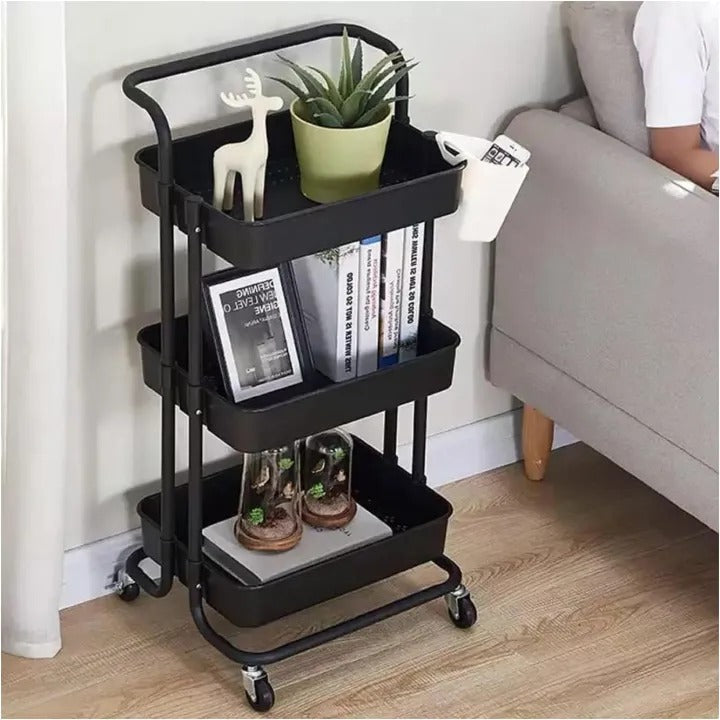 3-Tier Rolling Cart with Drawer & Desktop - Storage