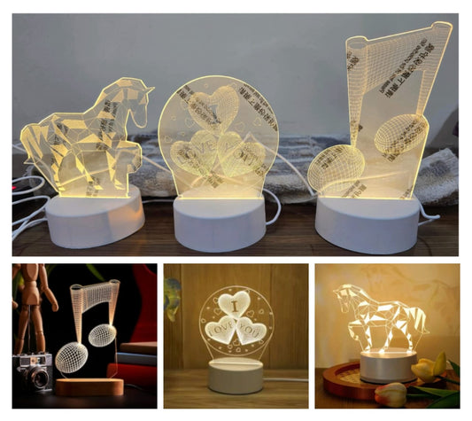 3D Acrylic Table Lamps - Horse Lamp - Hearts Lamp - Chair Lamp