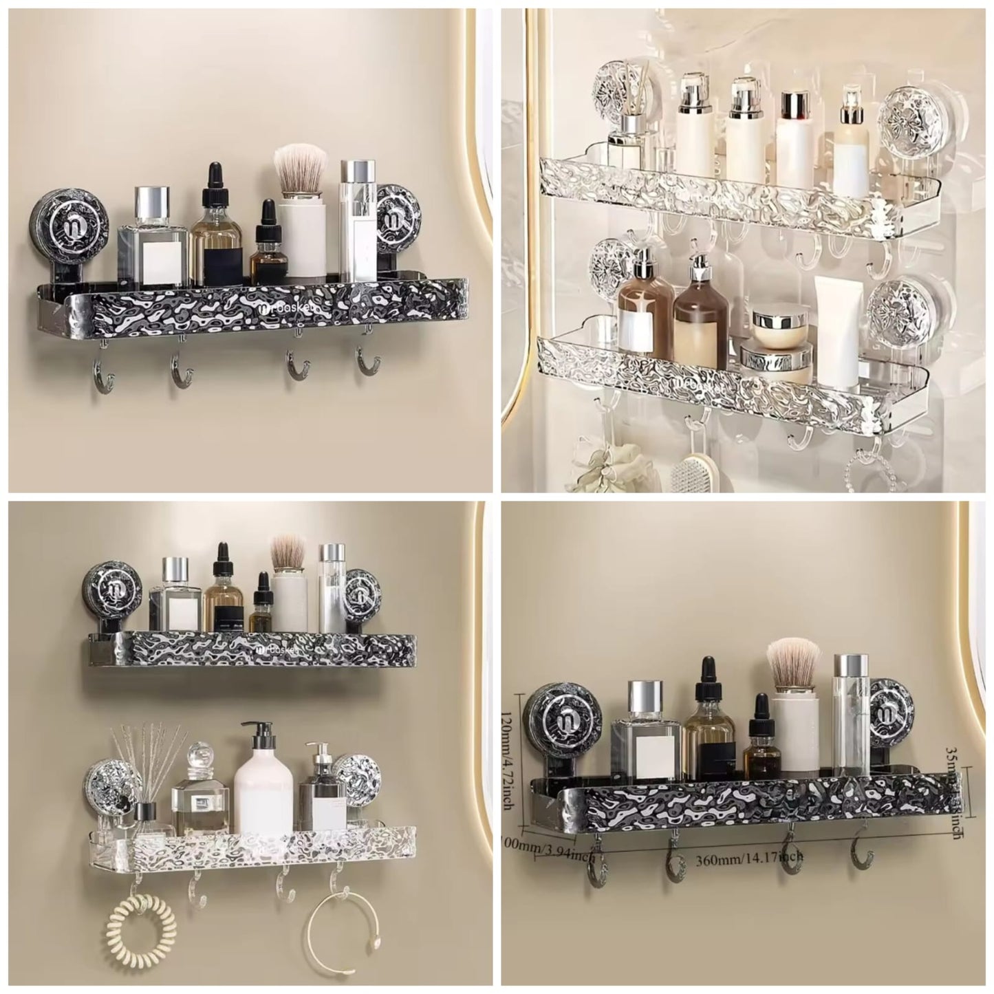 Crystal Suction Wall-Mounted Shelf - Organizer