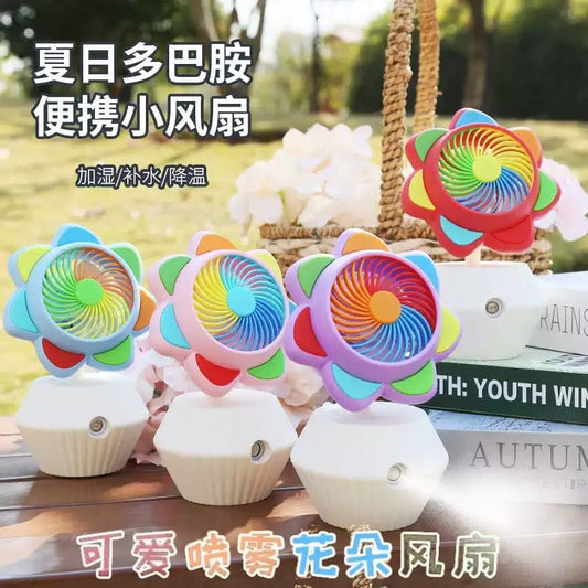Rechargeable Flowers shape Table fan  With Mist spray Humidifier