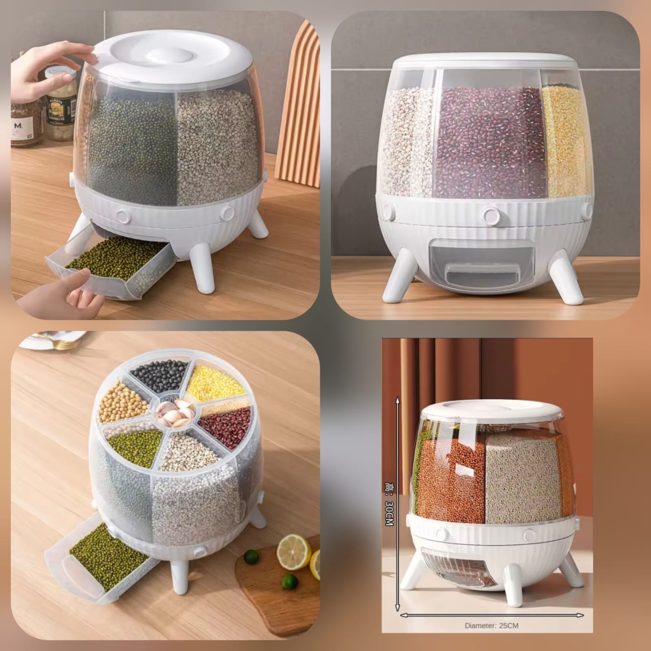 Stylish Rotating Cereal Dispenser - 10KG - Storage