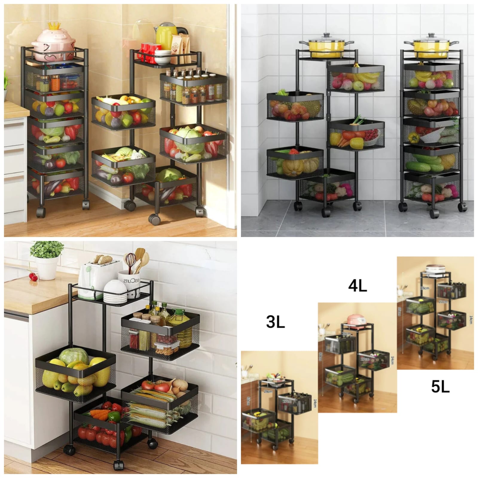 Rotating Square Kitchen Storage Trolly - Organizer
