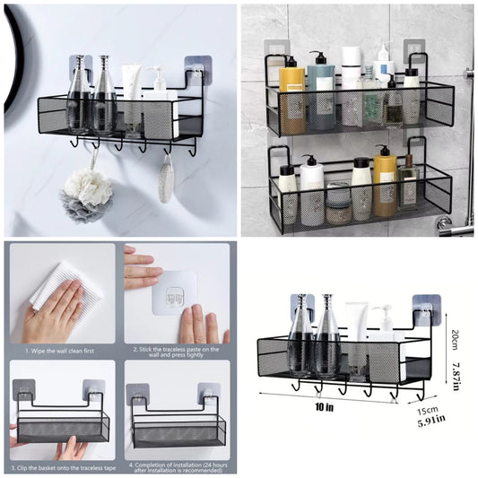 Self-adhesive Wall-Mounted Iron Shelf With Hook (Premium Quality) - Organizer