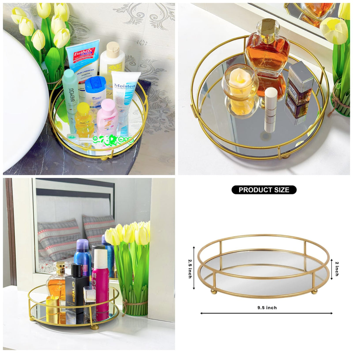 Glassy Golden Vanity Display with Mirror - Organizer
