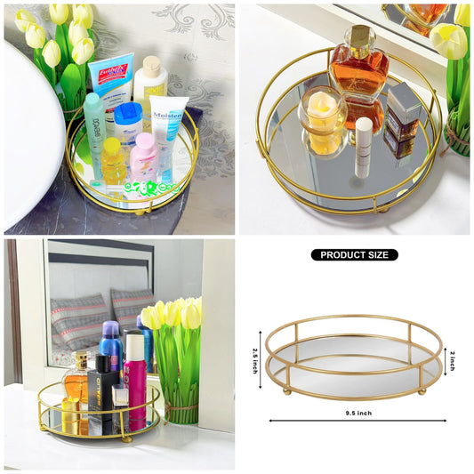 Glassy Golden Vanity Display with Mirror - Organizer