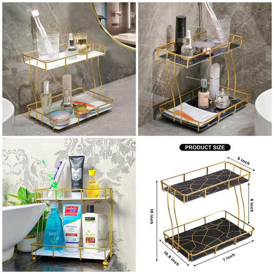 2-Tier Rectangular Golden Vanity Stand - Organizer