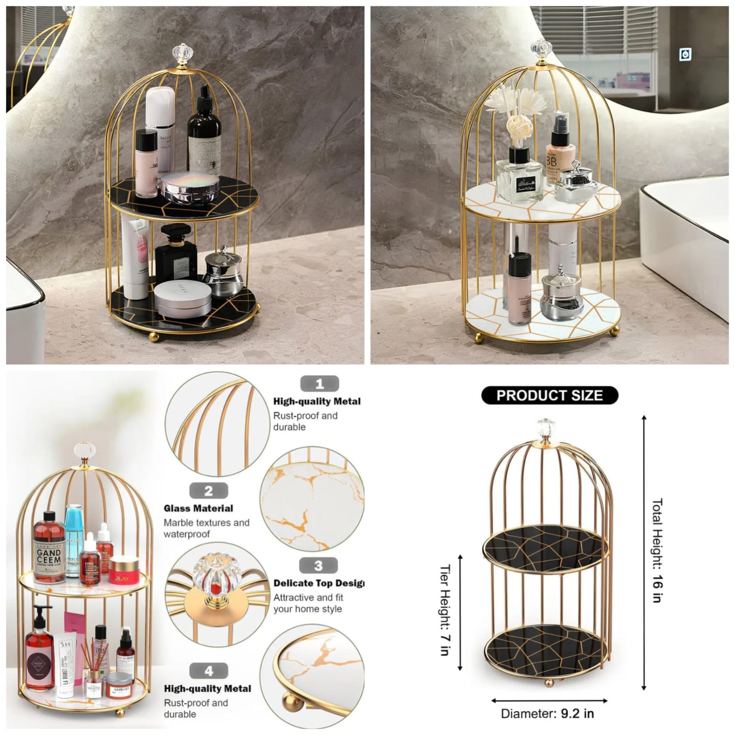 2-Tier Golden Vanity Cage - Organizer