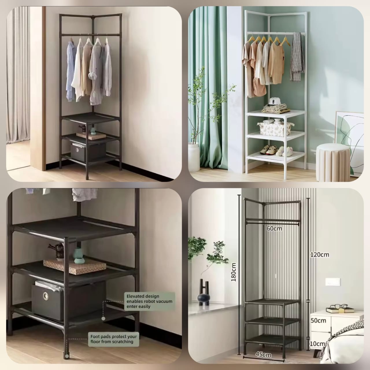 Attachable Corner Pole Rack - Storage