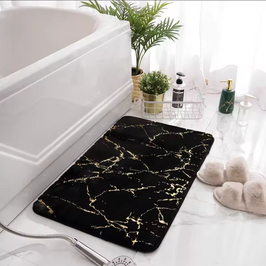 Luxurious Gold Stripe Faux Rabbit Fur Mat-Water Absorbent & Anti-Slip
