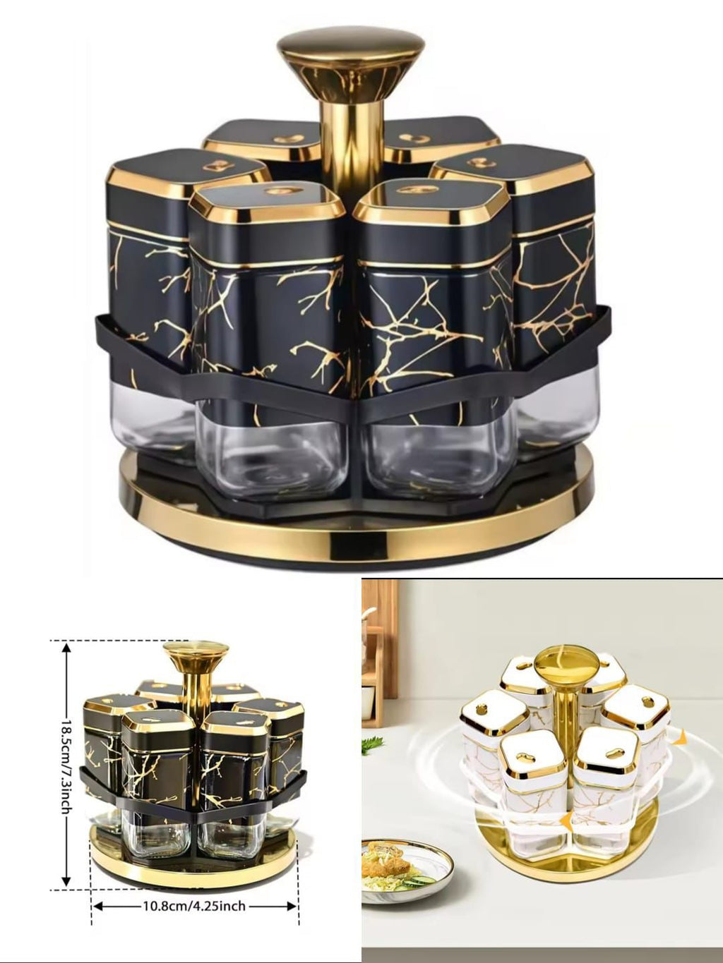 Rotating Spice Jar Glass Material 6pcs Jar - Storage