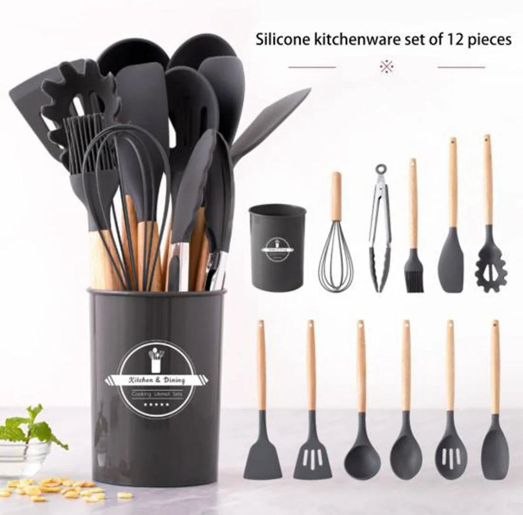 Silicon 12 pcs Spoon Set - High Quality - Storage