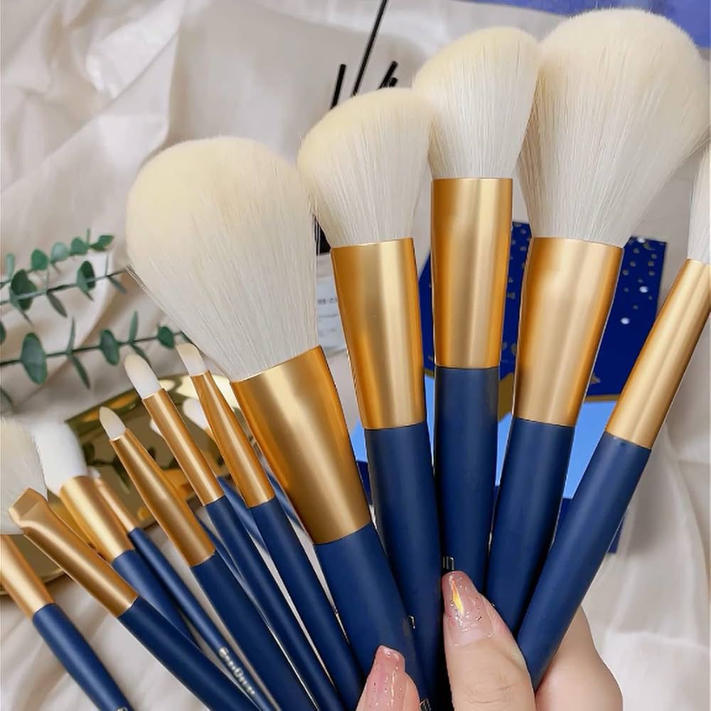 12Pcs Embroz Makeup Brushes Blue - Imported - Soft Brushes - WS