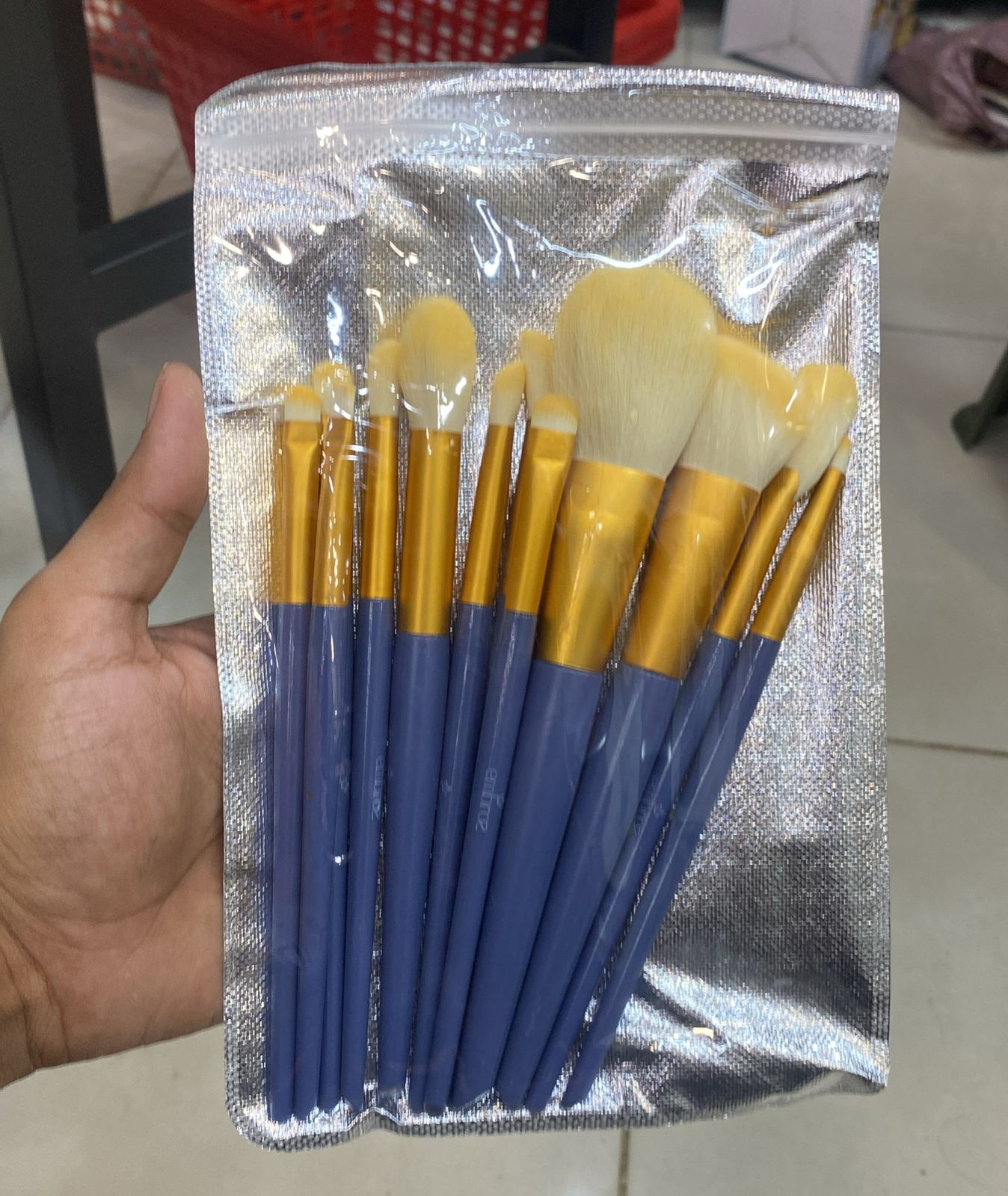 12Pcs Embroz Makeup Brushes Blue - Imported - Soft Brushes - WS
