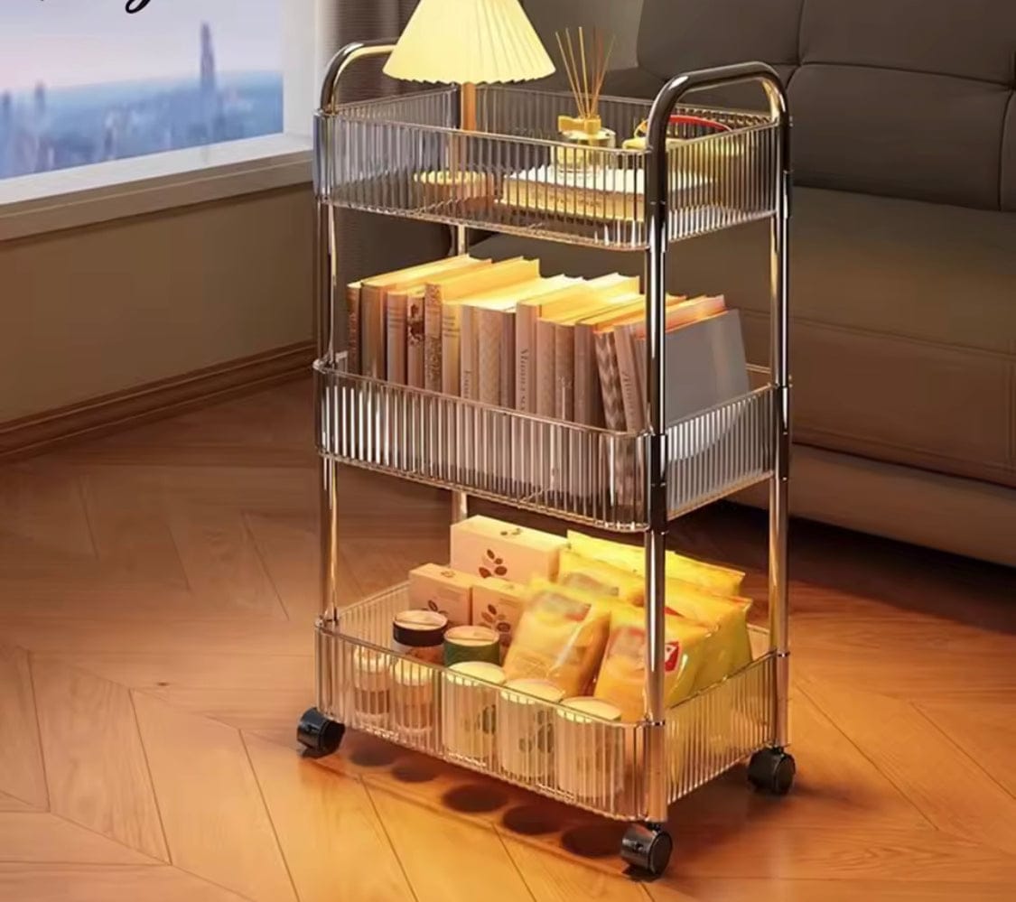 3-Tier Clear Acrylic Storage Cart with 360° Swivel Wheels
