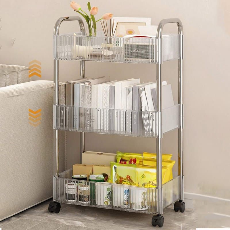 3-Tier Clear Acrylic Storage Cart with 360° Swivel Wheels