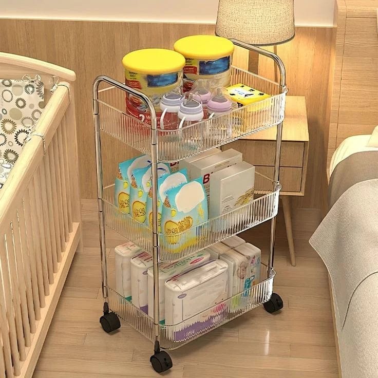 3-Tier Clear Acrylic Storage Cart with 360° Swivel Wheels