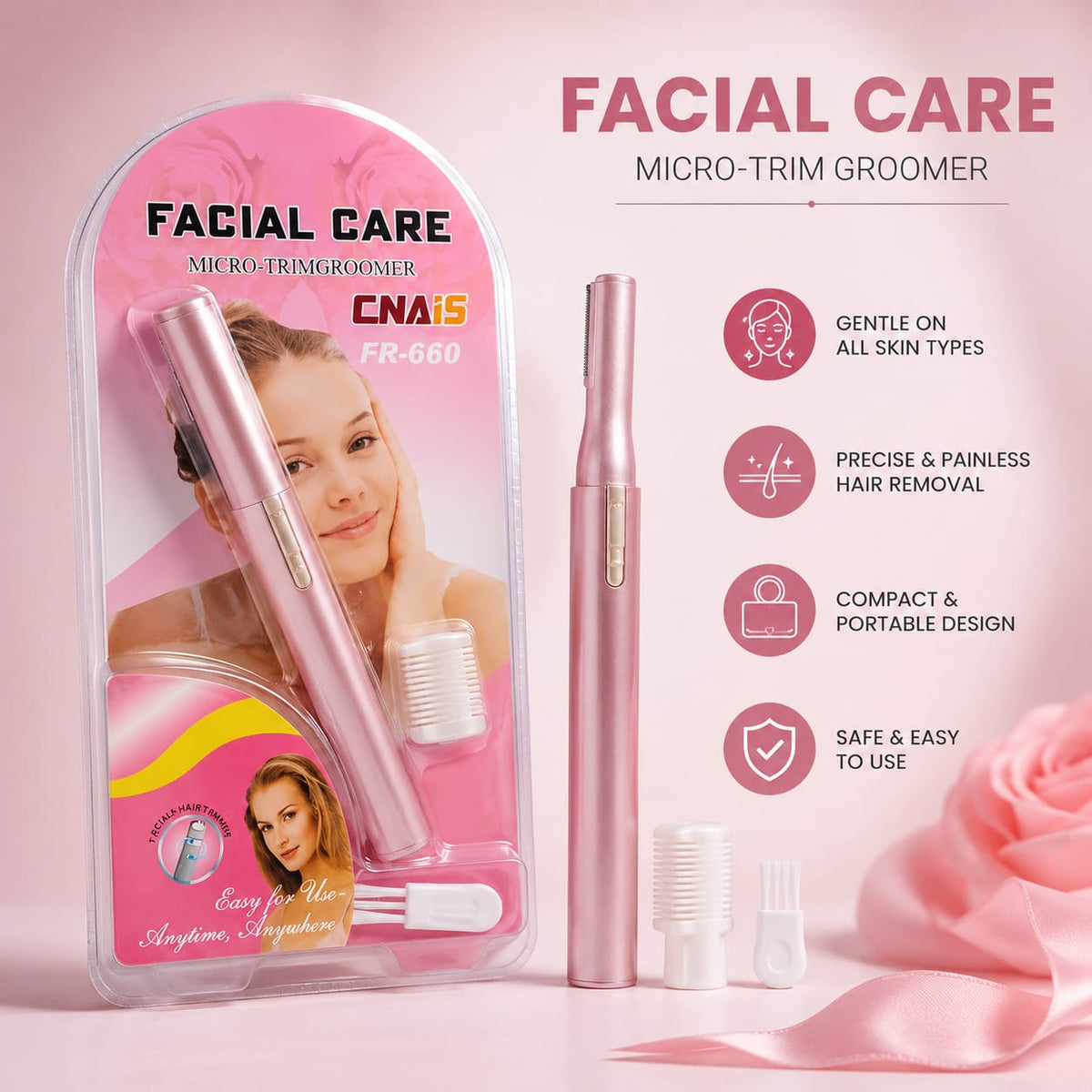 Facial Care Micro Trimmer For Women , electric eyebrow hair trimmer, painless facial hair remove - WS