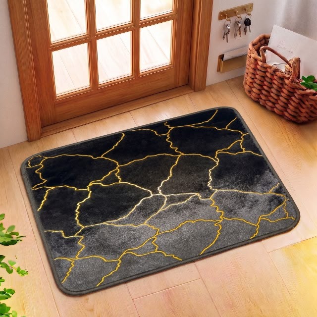 Luxurious Gold Stripe Anti-Slip Faux Rabbit Fur Mat