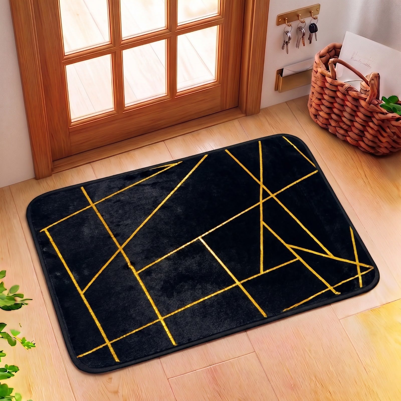 Luxurious Gold Stripe Anti-Slip Faux Rabbit Fur Mat