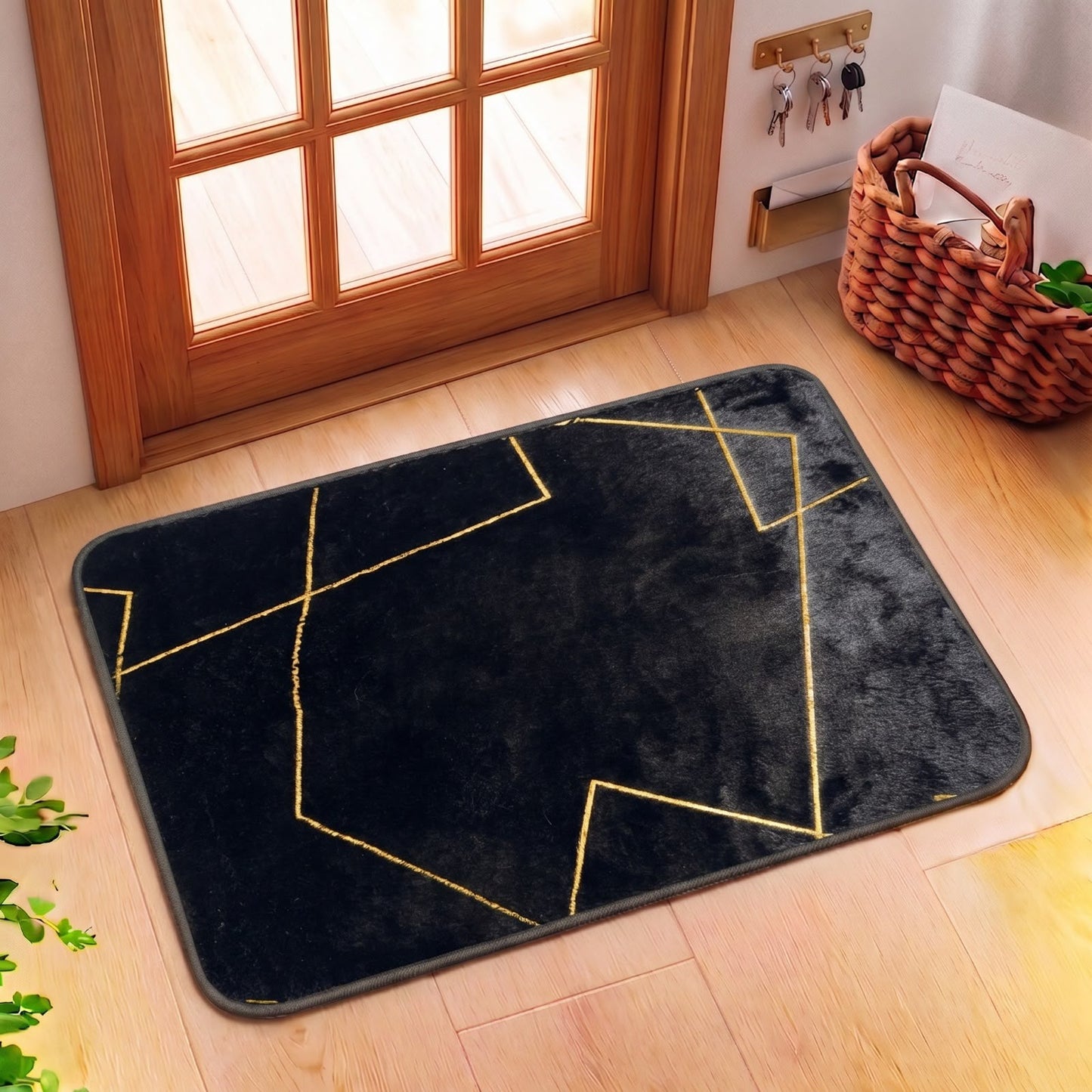 Luxurious Gold Stripe Anti-Slip Faux Rabbit Fur Mat