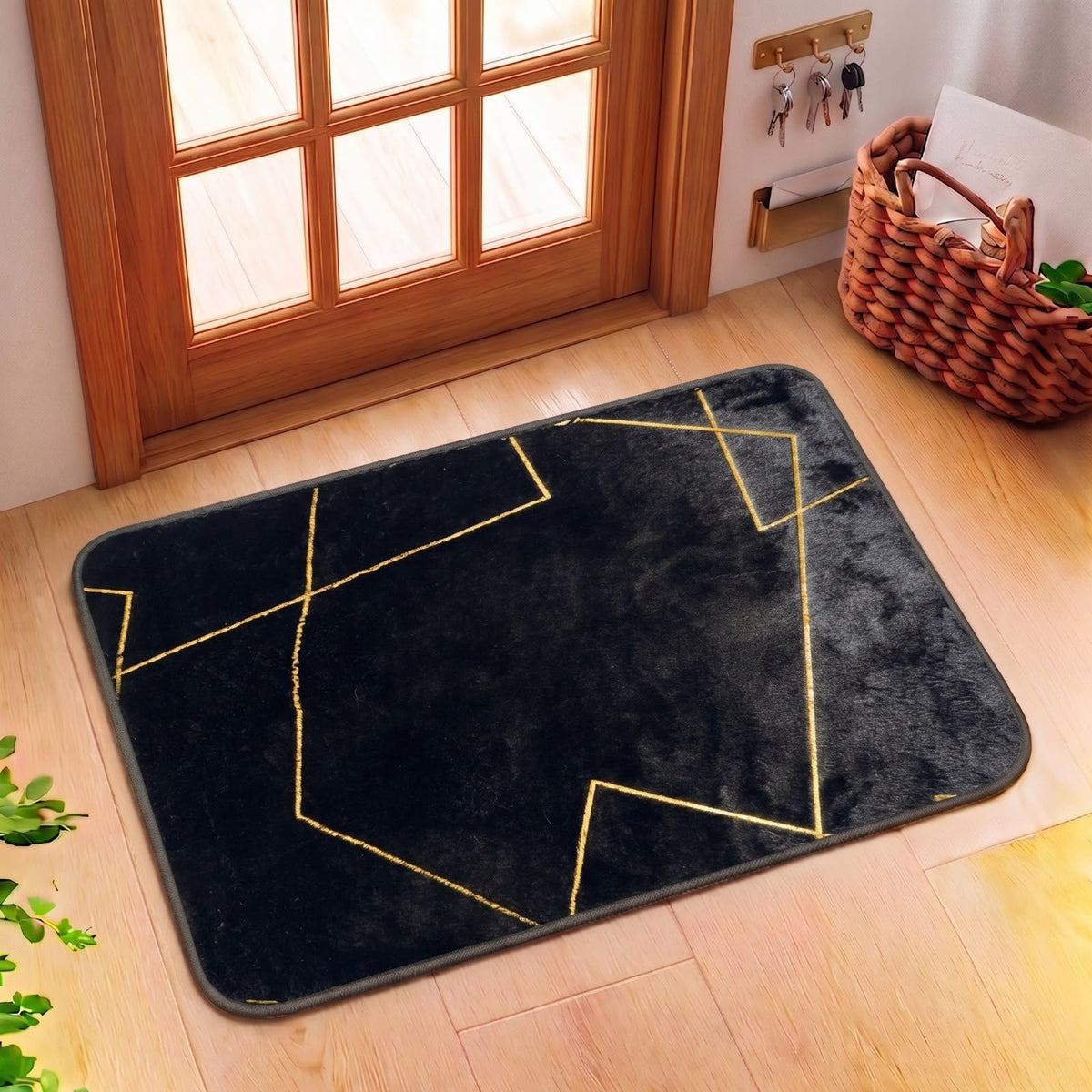 Luxurious Gold Stripe Anti-Slip Faux Rabbit Fur Mat
