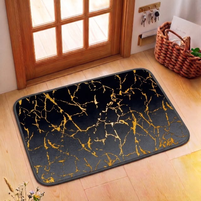 Luxurious Gold Stripe Anti-Slip Faux Rabbit Fur Mat