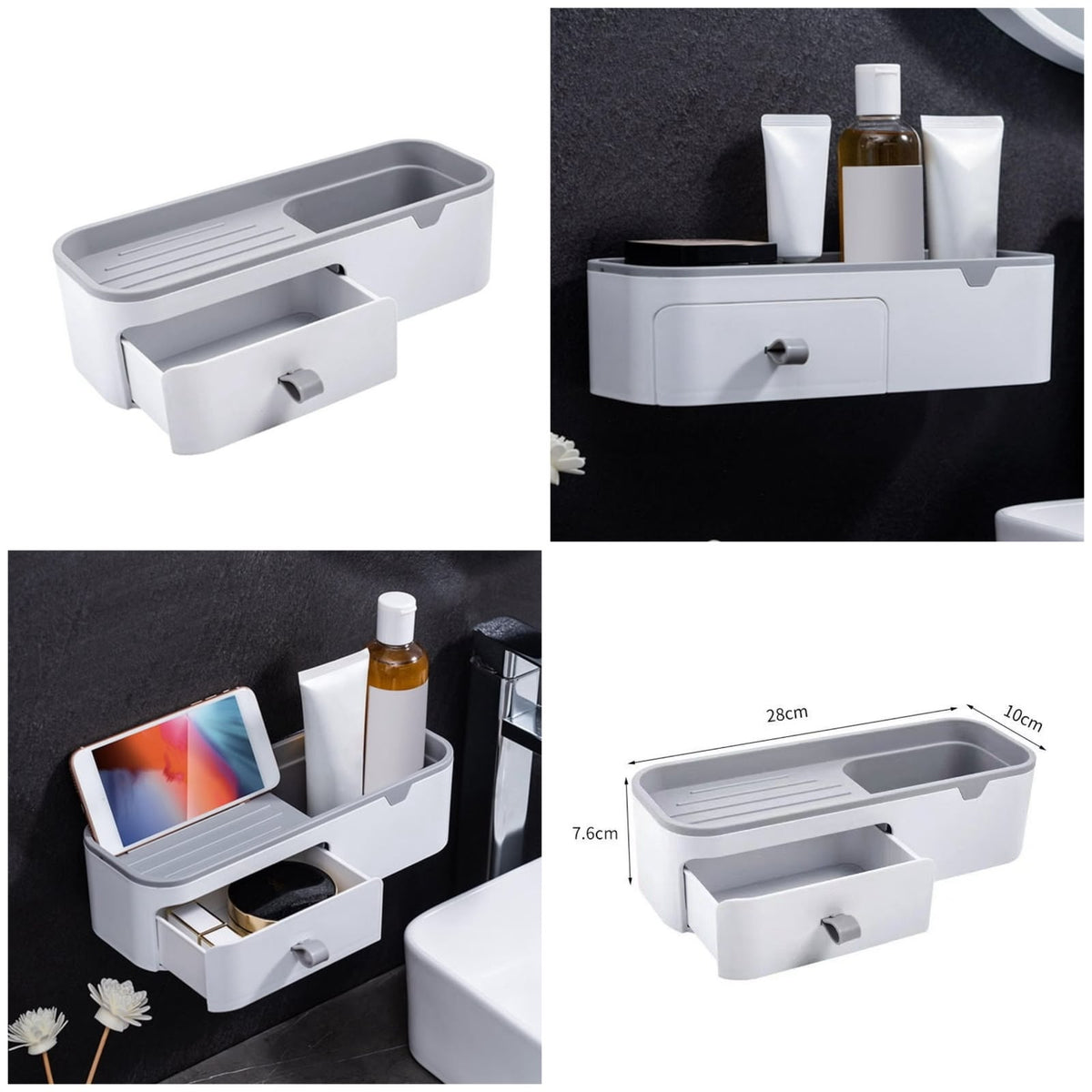 Wall Mounted Bathroom Organizer Shelf With Drawer