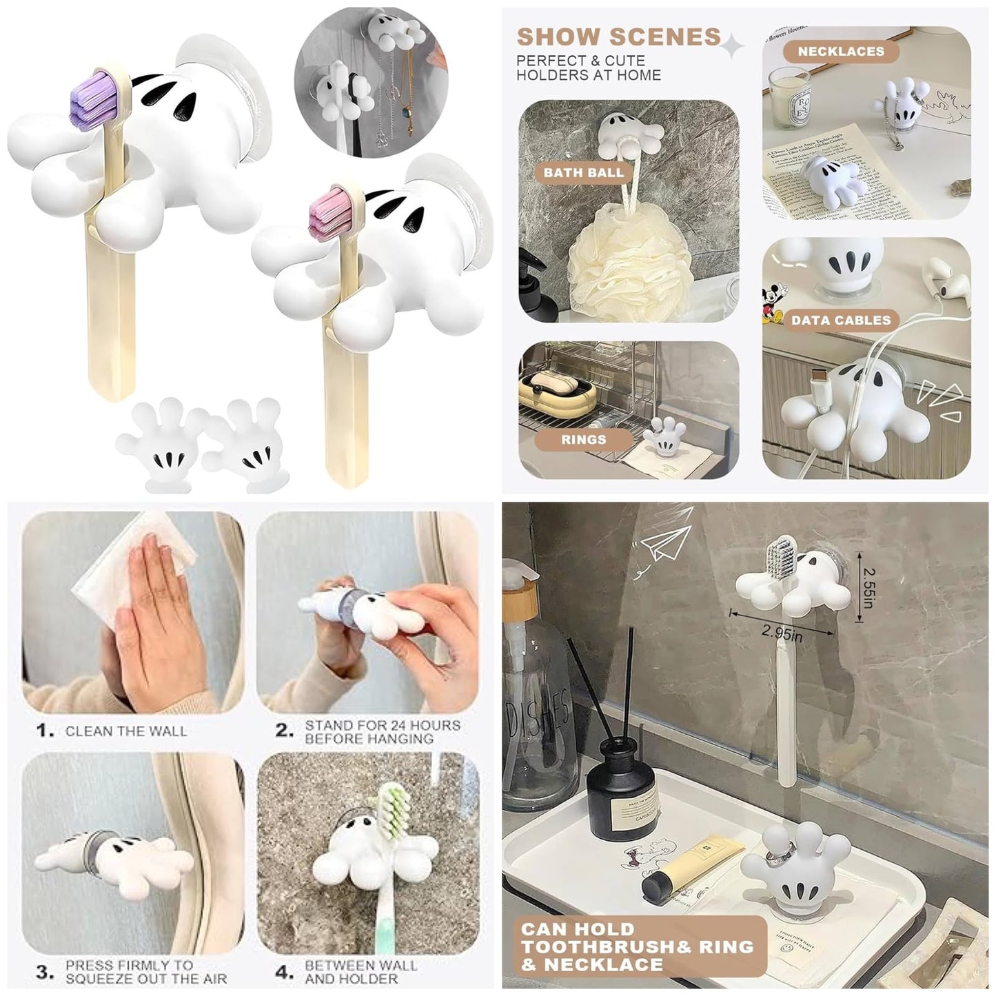 Wall Mounted Suction Cup Toothbrush Organizer