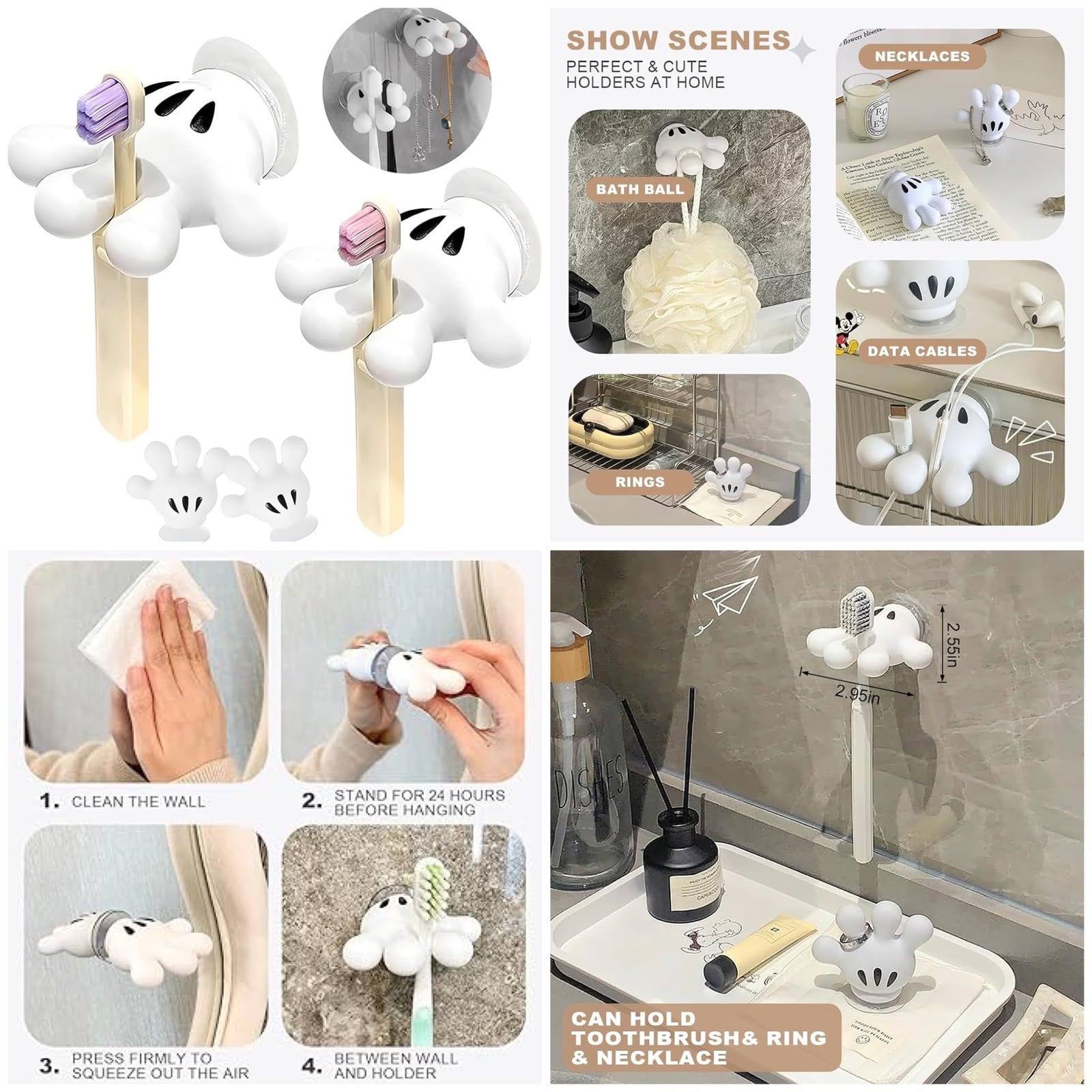 Wall Mounted Suction Cup Toothbrush Organizer