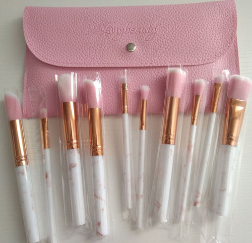 10pcs Marble Design Makeup Brush Set - WS
